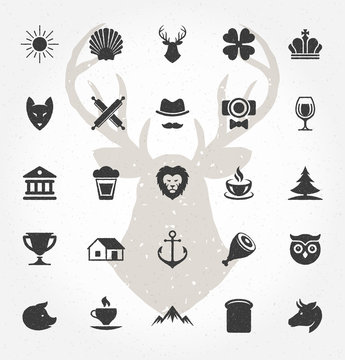 Vintage hand drawn objects and icons vector design elements set.