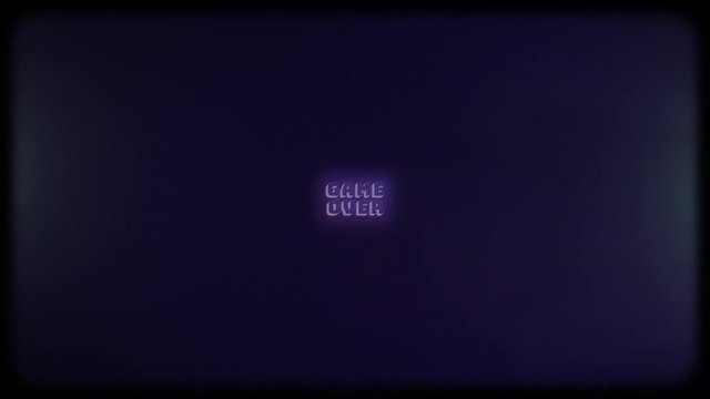 Video game screen with text game over. Retro background of failure. Concept of stop, end or gaming.