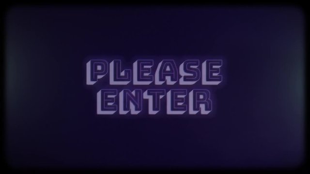 Old computer screen with text please enter. Retro background of start. Concept of beginning or new game.