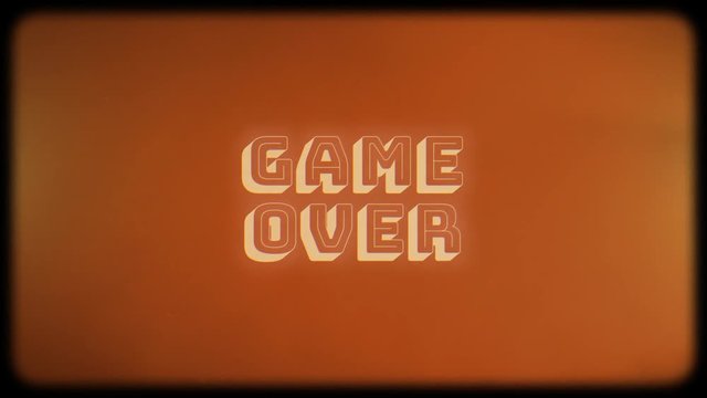 Video game screen with text game over. Retro background of failure. Concept of stop, end or gaming.
