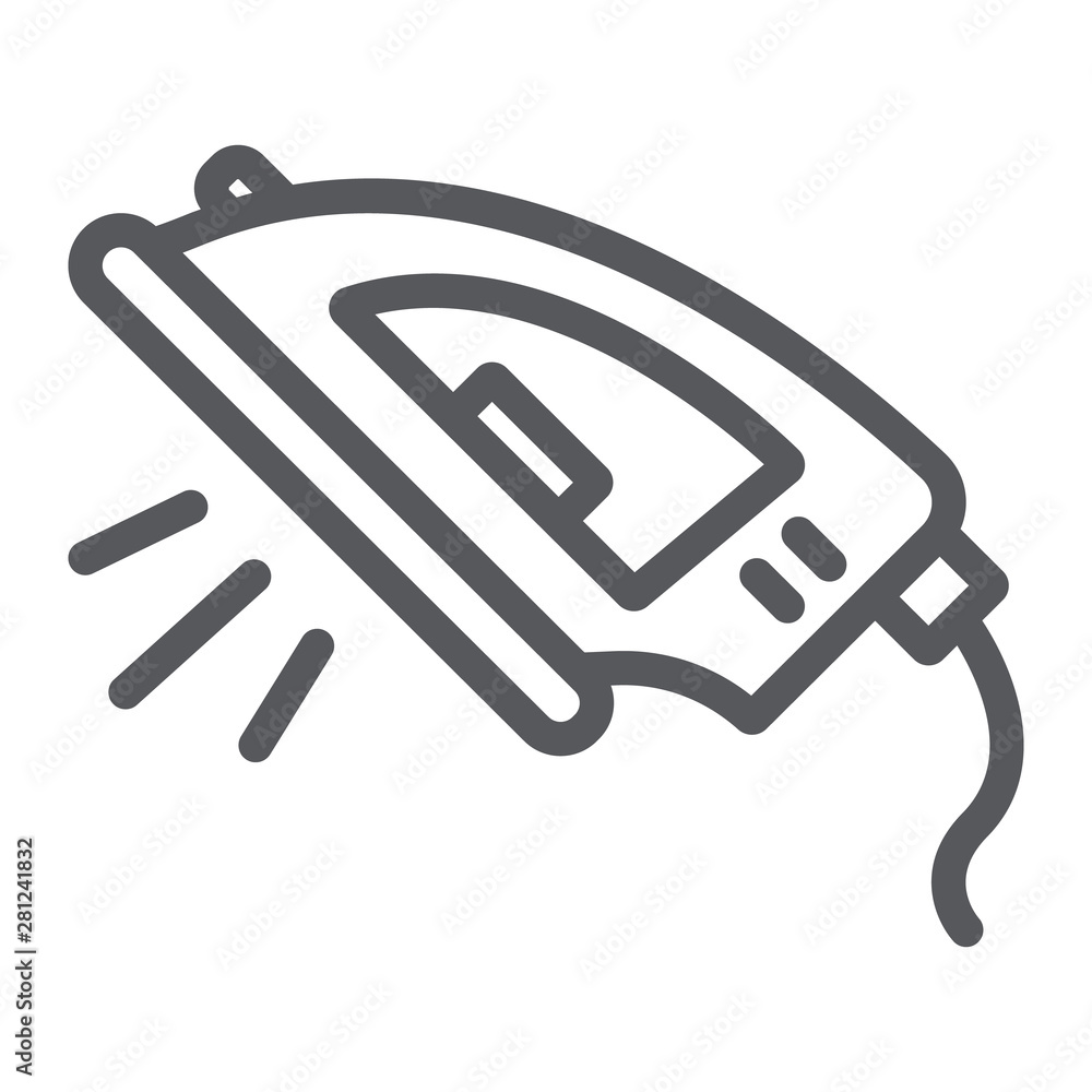 Poster iron line icon, electronics and device, home appliance sign, vector graphics, a linear pattern on a 