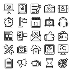 Video Blogging and Copywriting Line Icons Pack 