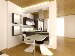3d rendering of new modern kitchen interior design