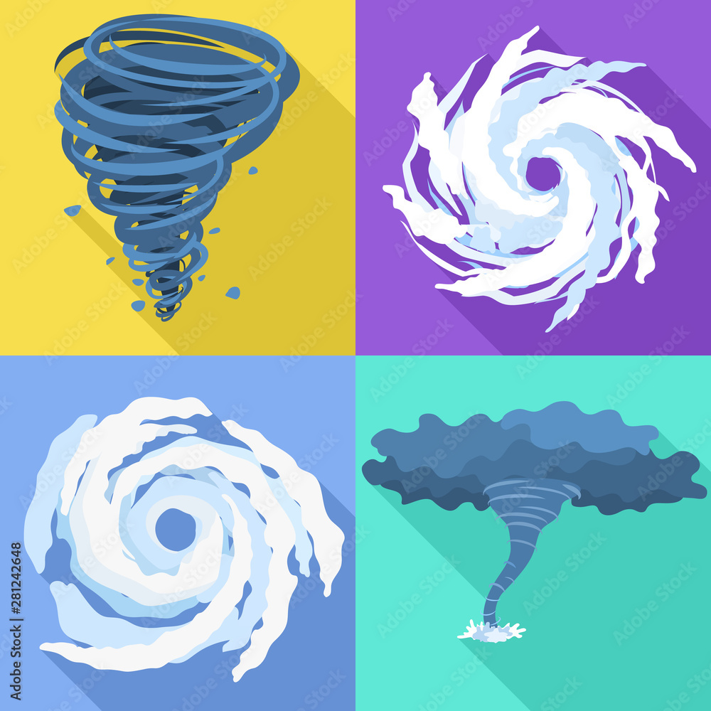 Poster hurricane icons set. flat set of hurricane vector icons for web design