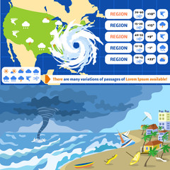 Hurricane storm banner set. Flat illustration of hurricane storm vector banner set for web design