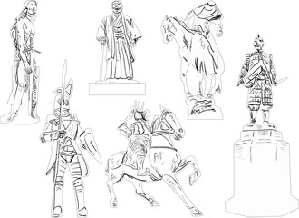 six sculptures sketches isolated on white