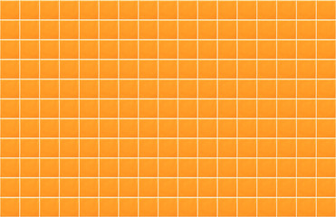 Orange blank ceramic tile wall texture background. Panoramic image of orange tile wall.