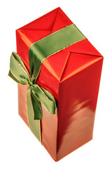 box with red bow isolated on white background