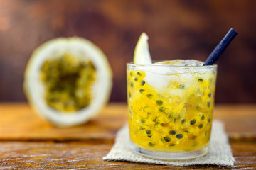 Passion Fruit Chairmanship of Brazil on wooden background