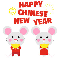 happy chinese new year card with cute rat character