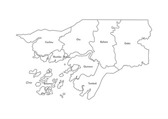 Vector isolated illustration of simplified administrative map of Guinea-Bissau. Borders and names of the regions. Black line silhouettes