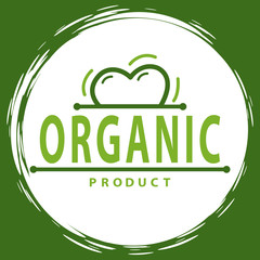 Fresh vegan food label, green poster natural and herbal product, 100 percent organic, healthy product, set of emblem, market sticker vector. Menu logo on white abstract watercolor lable