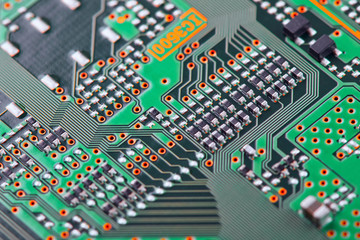 Electronic circuit board close up.