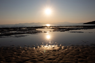 mirror sunset over the sea