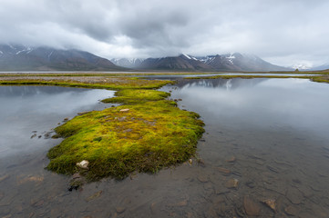 Svalbard landscape with lake reflection