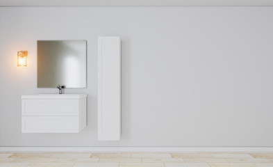 Fototapeta na wymiar bathroom in a minimalist style. room in gray tones. foggy mirror. 3D rendering.