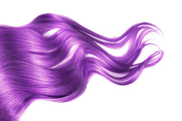 Purple wavy hair isolated on white background