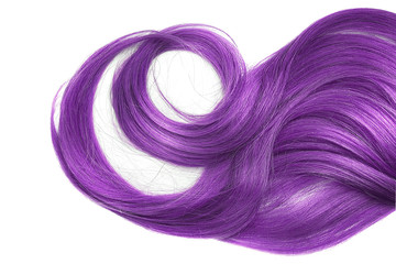 Purple wavy hair isolated on white background