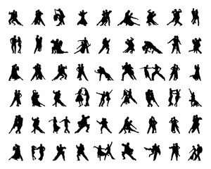 Black silhouettes of tango players on a white background