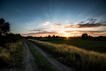 Fototapeta premium sunset on the road in countryside thailand