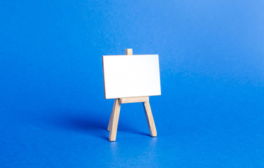 easel or stand. Minimalism. Business process concept, strategy planning at meetings and briefings. Education, teaching master classes and lessons. Presentation, message, creative platform