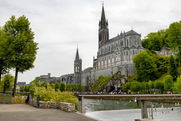 View of the basilica of Lourdes in France