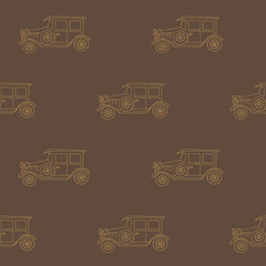 Seamless vector pattern with retro / vintage cars on brown background.