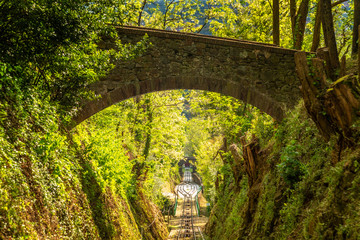 Funicular track to Montecatini Alto - medieval village above Montecatini Terme town in Tuscany, Italy, Europe.