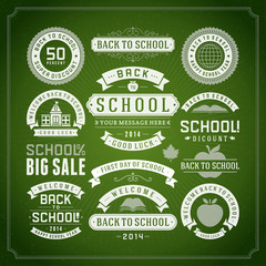 Back to school design elements sale labels and badges set vector illustration.