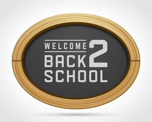 Welcome back to school text drawing by chalk on blackboard with school typographic elements vector illustration