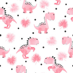 Seamless cute cartoon dinosaurs pattern. Vector watrcolor dino background for kids. © Afanasia