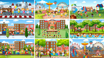 Obraz premium Set of scenes in nature setting