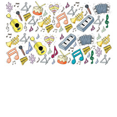 Music background for patterns. Vector illustration with musical instruments.