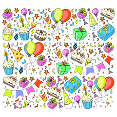 Birthday party. Pattern for invitations, banners, templates.