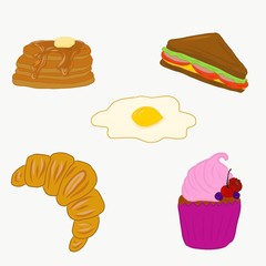 set of breakfast food