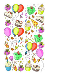 Birthday party. Pattern for invitations, banners, templates.