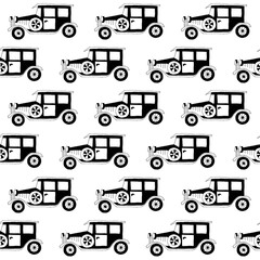 Seamless vector pattern with retro / vintage cars. Black and white.