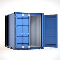 Shipping container with open doors. Global shipping and delivery concept on white background. 3d illustration.