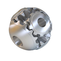 3d cogs abstract sphere, on white background 3d illustration