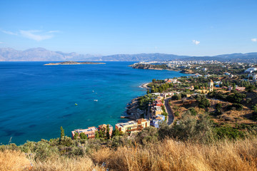 Fototapeta na wymiar Panoramic view of the town Agios Nikolaos, Crete, Greece.