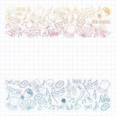 Theatre vector illustration. Entertaiment, cinema, stage, event. Background for banners, posters.