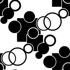 Seamless geometric abstract pattern with circles, squere and rings