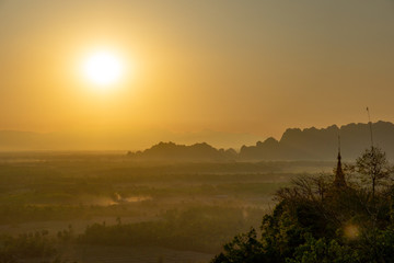 Sunrise in Myanmar and pagoda