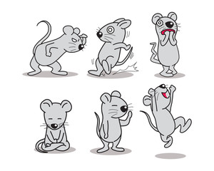 A rat cartoon several action. standing walking seeing scare happy. vector illustration isolated cartoon hand drawn
