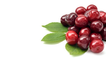 Ripe cherry berries on a white background, close-up