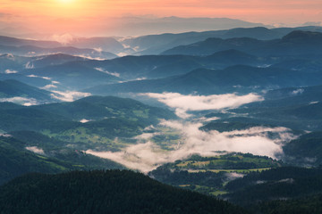Beautiful sunrise over layers of mountain