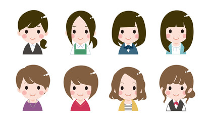 色々な女性の顔アイコン