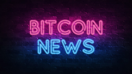 Bitcoin news neon signboard for banner design. Casino vegas game. Neon sign, light banner. Win fortune roulette. Fortune chance jackpot. Business background. Casino jackpot concept. 3d render