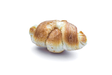small juicy croissant isolated on white background.