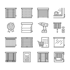 Jalousie linear icons set. Window blinds thin line editable stroke vector signs